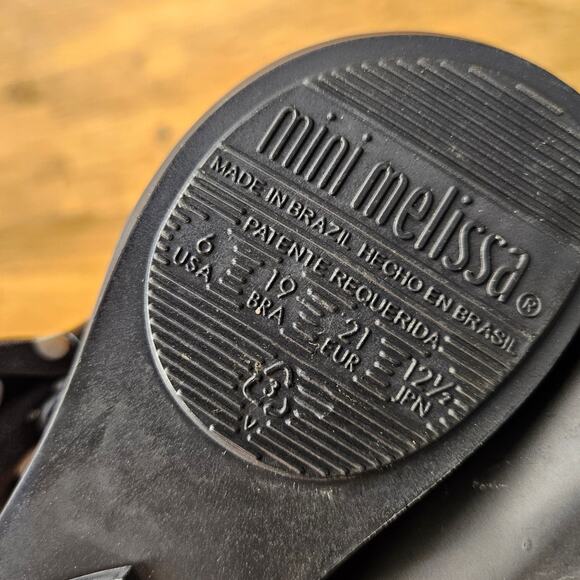 Mini Melissa Black Peep Toe Minnie Mouse Mary Jane flats shoes size 6 - Picture 6 of 7